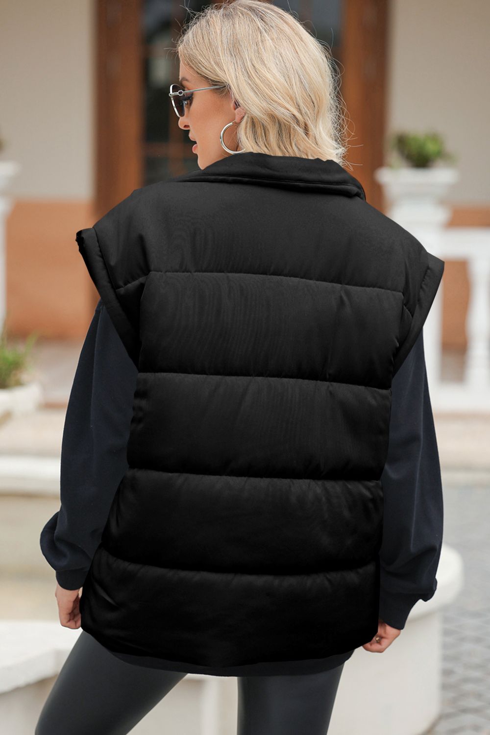 Vest - Oversized Zip Up Puffer Vest Coat with Pockets