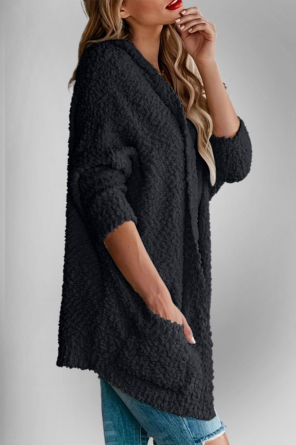 Sweater Cardigan - Double Take Pocketed Open Front