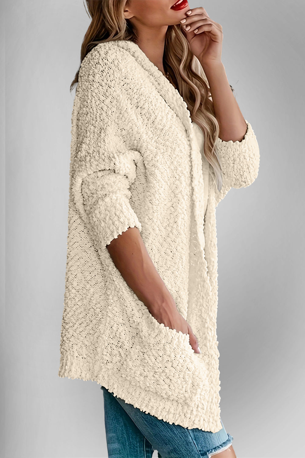 Sweater Cardigan - Double Take Pocketed Open Front