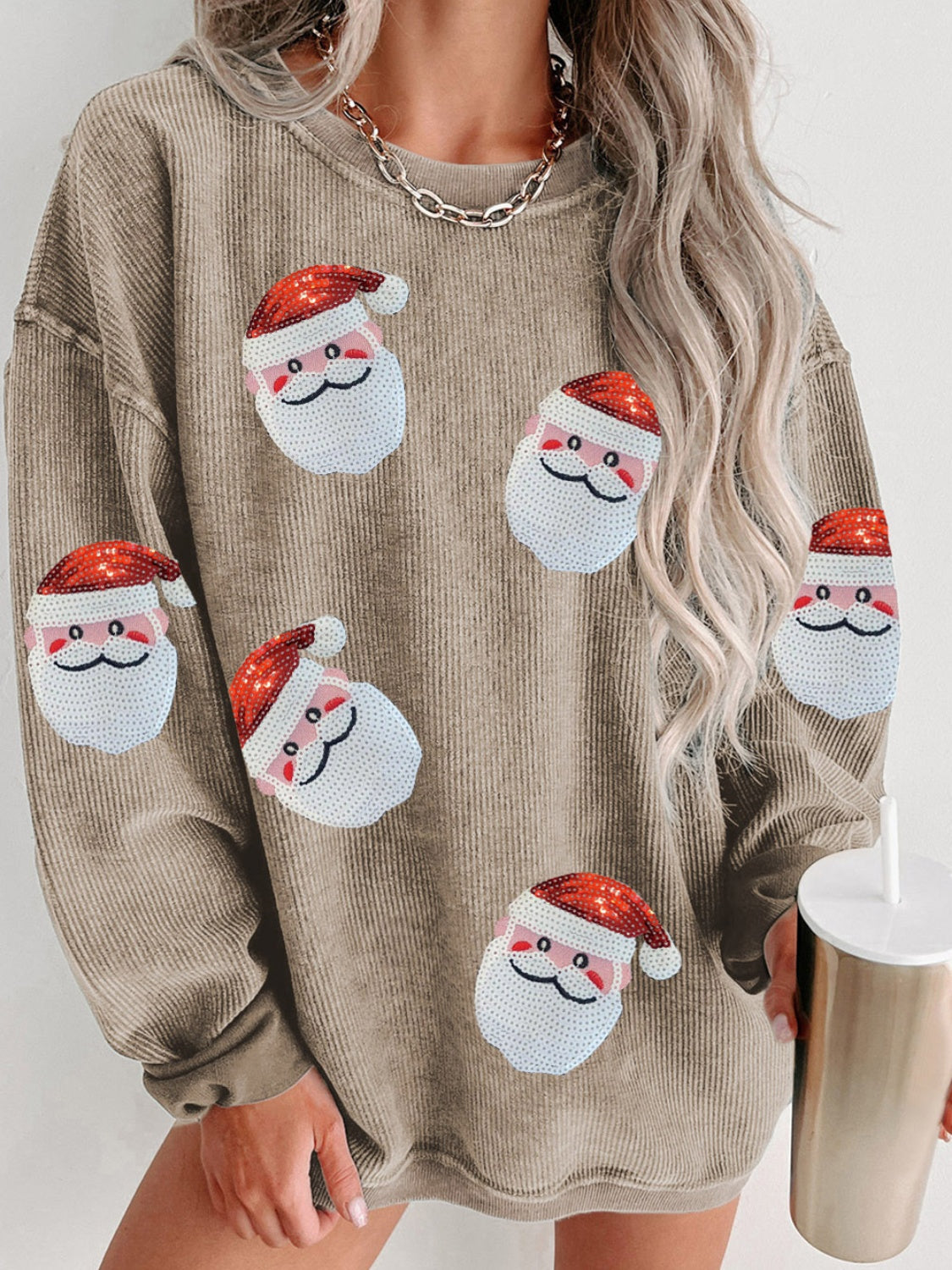 Sweatshirt - Sequin Santa Patch Ribbed
