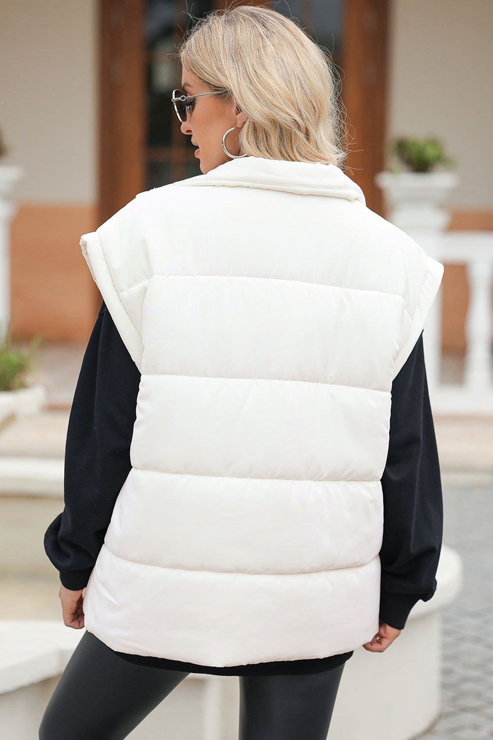 Vest - Oversized Zip Up Puffer Vest Coat with Pockets