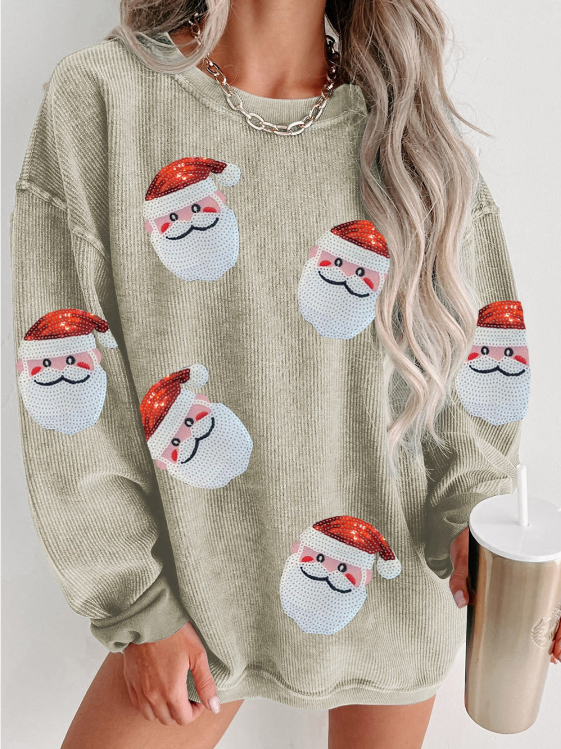 Sweatshirt - Sequin Santa Patch Ribbed
