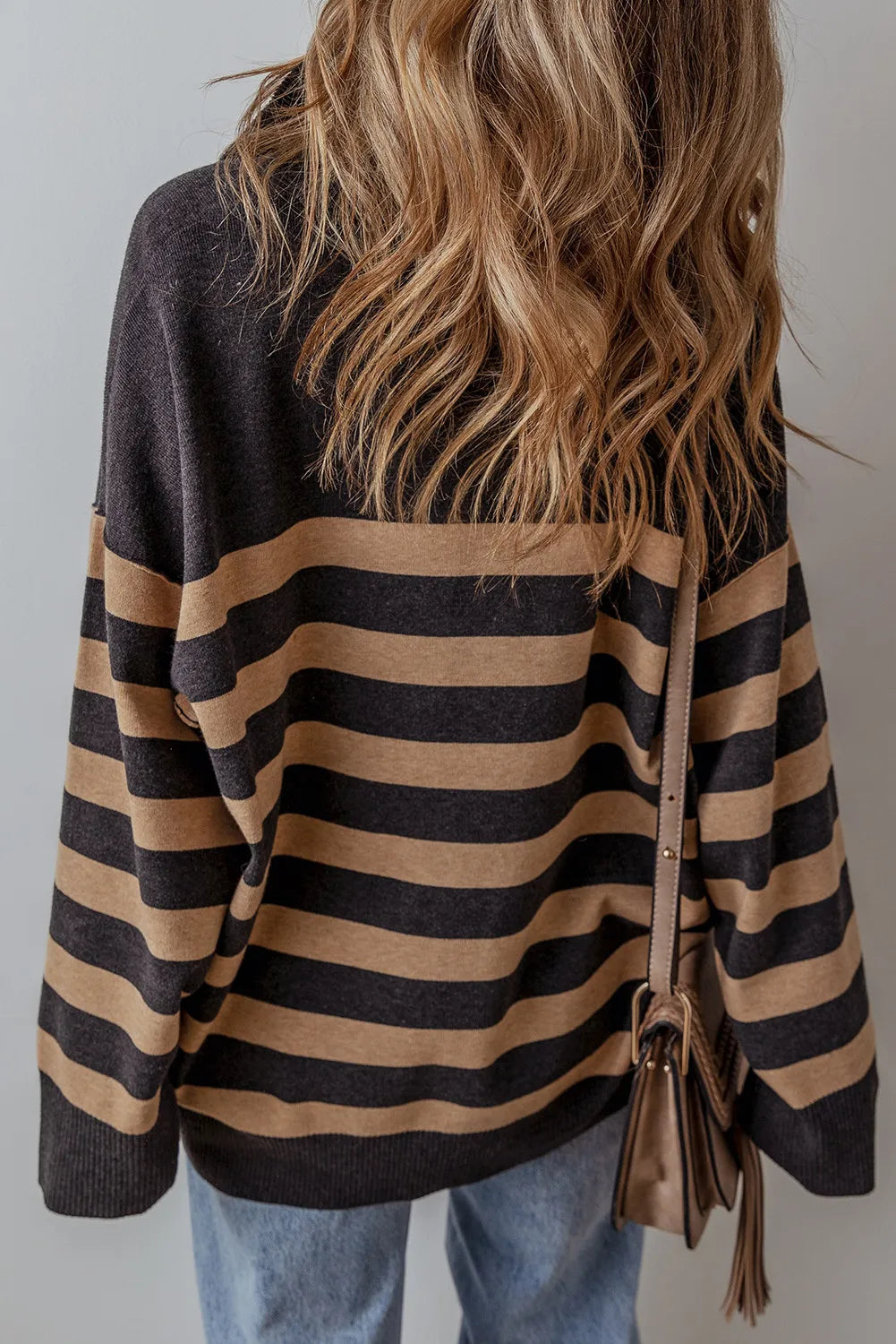 Sweater - Striped Half Zip Long Sleeve