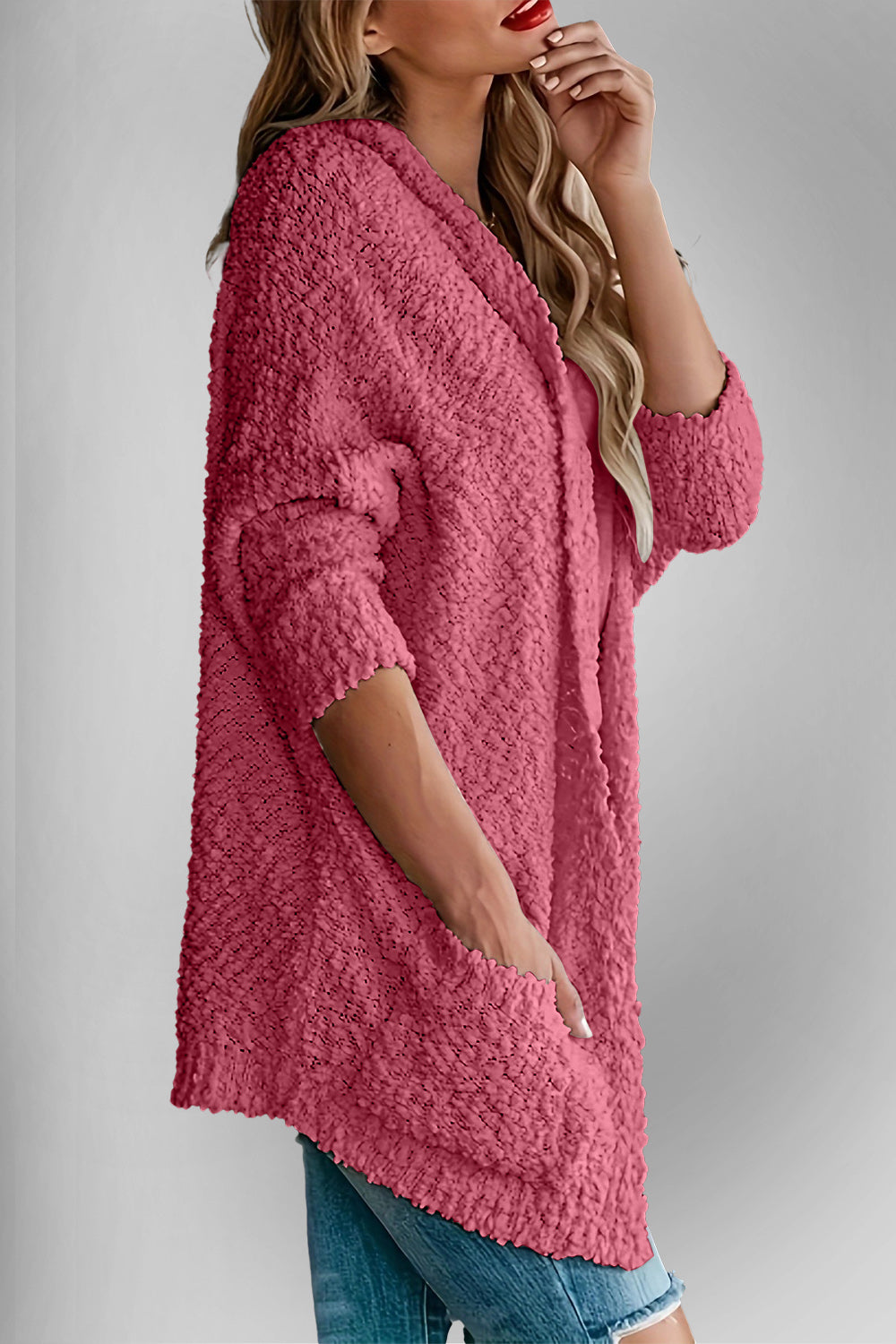Sweater Cardigan - Double Take Pocketed Open Front