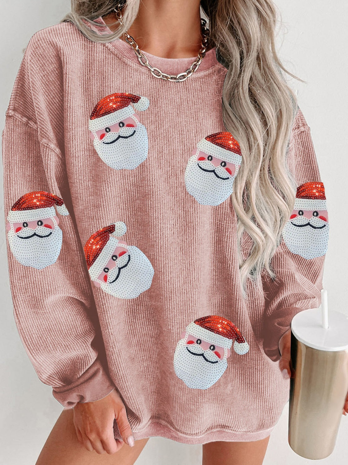 Sweatshirt - Sequin Santa Patch Ribbed