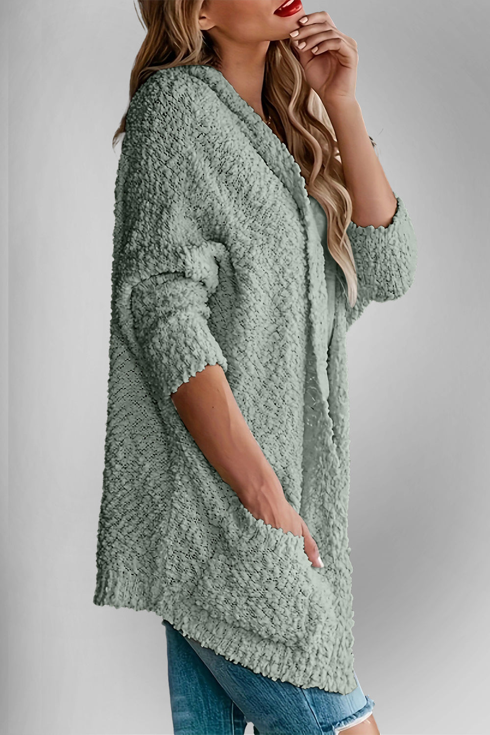 Sweater Cardigan - Double Take Pocketed Open Front