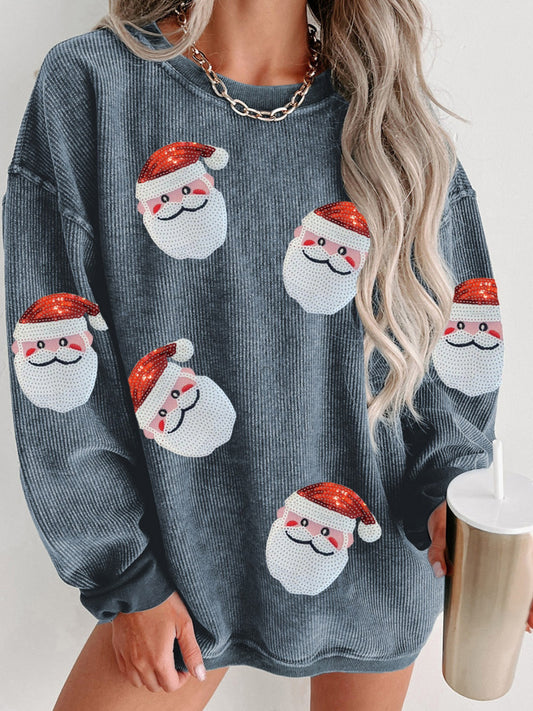 Sweatshirt - Sequin Santa Patch Ribbed
